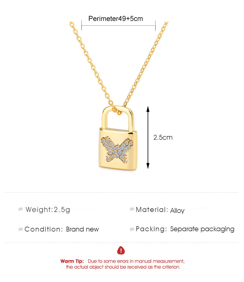 Creative Fashion Diamond Butterfly Lock Pendant Alloy Necklace Wholesale Gooddiy