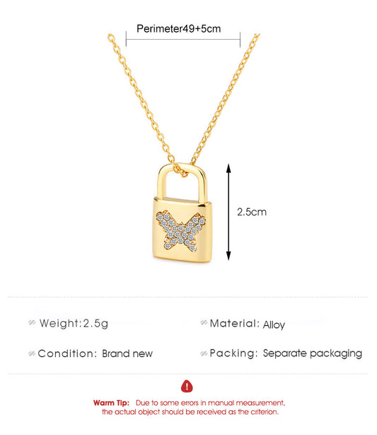 Creative Fashion Diamond Butterfly Lock Pendant Alloy Necklace Wholesale Gooddiy