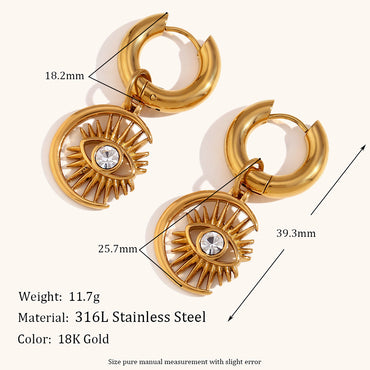 Stainless Steel Titanium Steel Ig Style Simple Style Moon Eye Plating Inlay Rhinestones Earrings Necklace