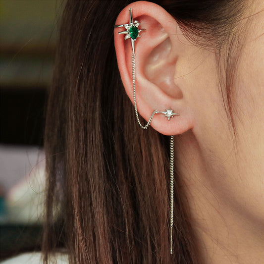 Fashion Star Tassel Brass Ear Clips Inlay Artificial Rhinestones Copper Earrings
