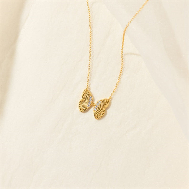 zircon butterfly necklace wholesale women's summer ins  hot 14K real gold chocker pendant accessories