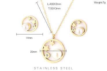 Fashion Star Titanium Steel Inlay Zircon Earrings Necklace 1 Set