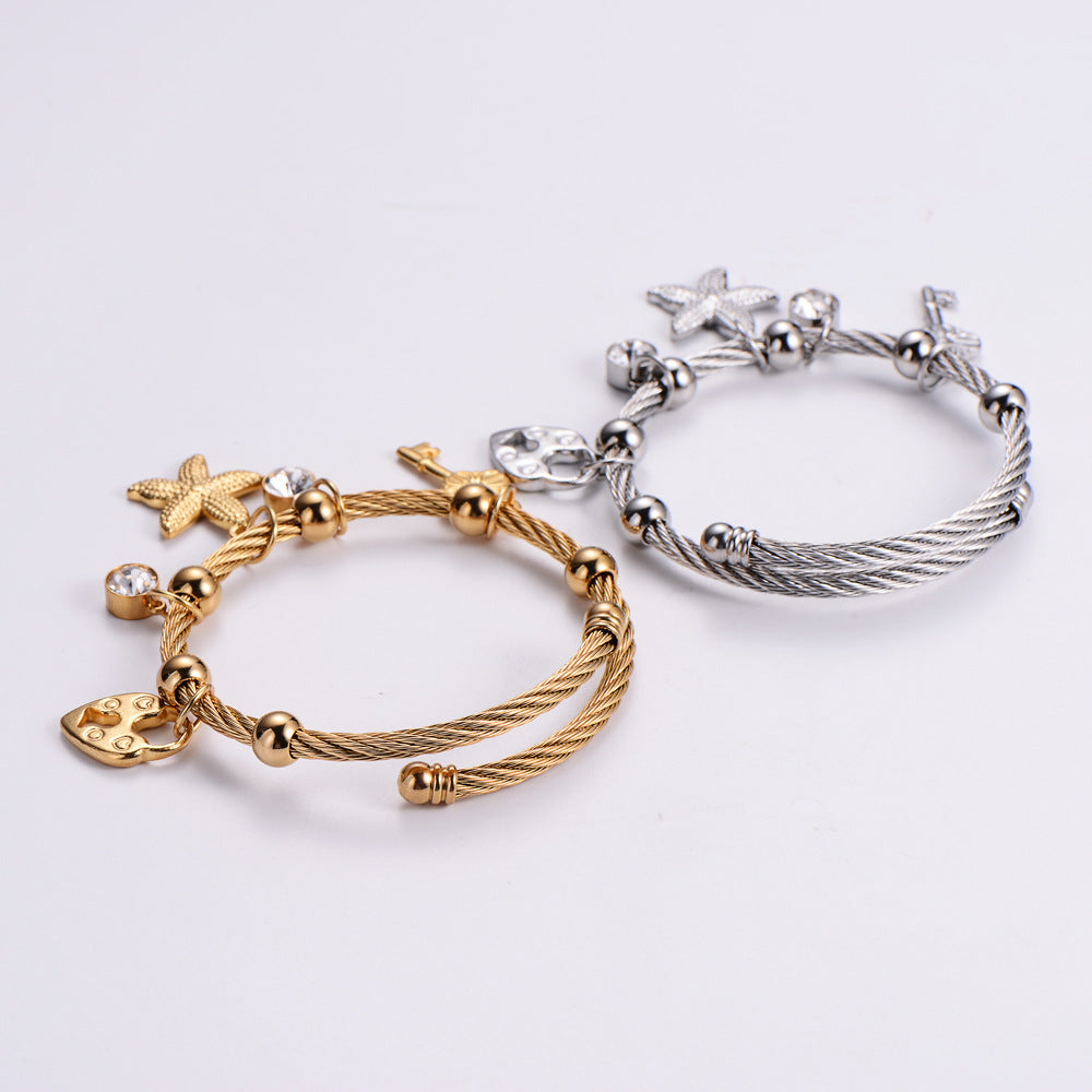 Fashion Starfish Stainless Steel Bangle Plating Artificial Diamond Stainless Steel Bracelets