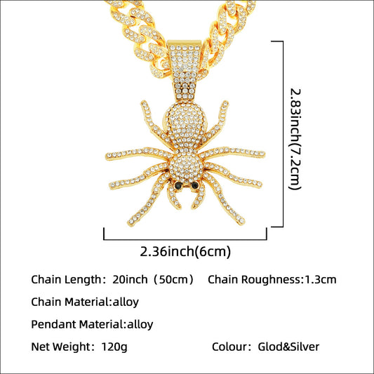 Street Exaggerated Personality Diamond Pendant Hip Hop Spider Necklace