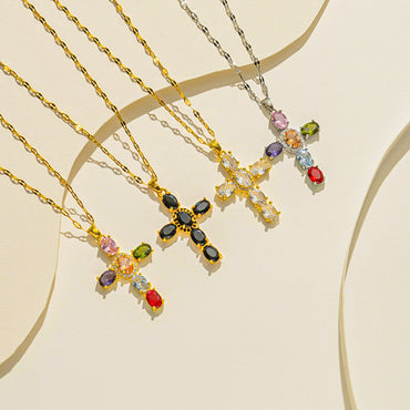 Moderate Luxury Cross Geometric Titanium Steel 18K Gold Plated Necklaces