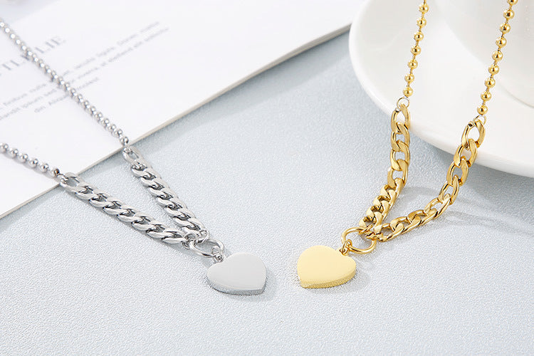 New Simple Stainless Steel Heart-shaped Earrings Necklace Set Wholesale Gooddiy