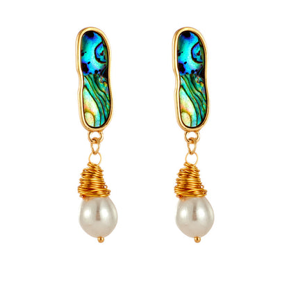 European and American fashion handmade wound earrings copper plated 14k real gold crystal earrings geometric ABS pearl earrings