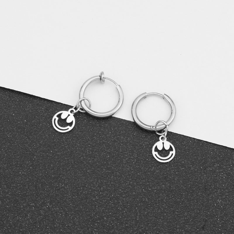 1 Piece Casual Preppy Style Smiley Face Polishing Hollow Out Stainless Steel Drop Earrings Ear Cuffs