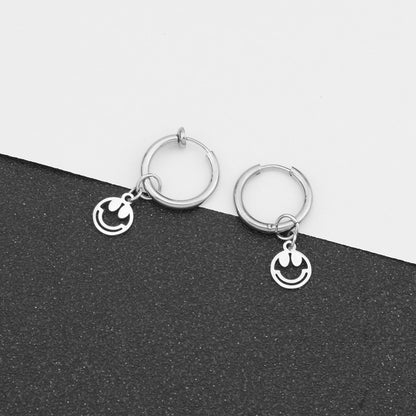 1 Piece Casual Preppy Style Smiley Face Polishing Hollow Out Stainless Steel Drop Earrings Ear Cuffs