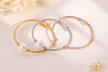 Korea Simple Stainless Steel Open Pearl Bracelet Wholesale Gooddiy