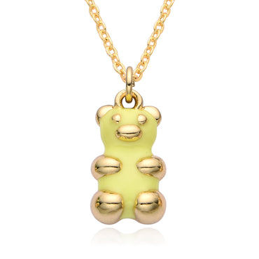 Cute Bear Copper Enamel Plating 18k Gold Plated Pendant Necklace