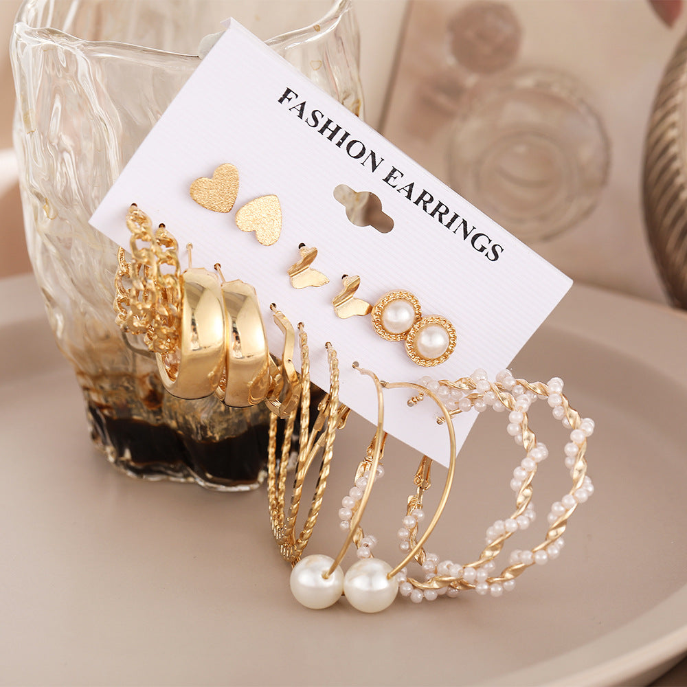 Creative Simple Pearl Butterfly Chain Hoop Earring 9 Piece Set Wholesale Gooddiy