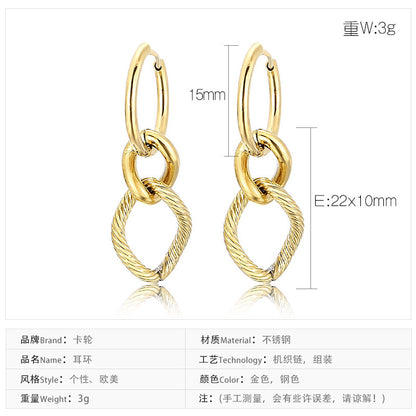 European And American Fashion Chain Circle Stainless Steel Earrings