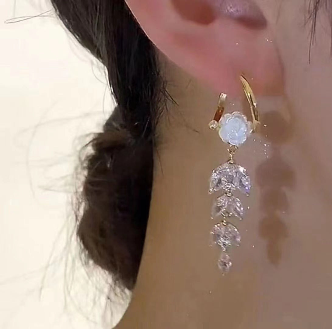 1 Pair Elegant Lady Flower Plating Inlay Copper Zircon Drop Earrings