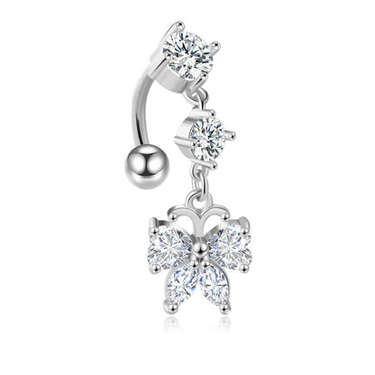 Fashion Solid Color Stainless Steel Inlay Artificial Gemstones Belly Ring