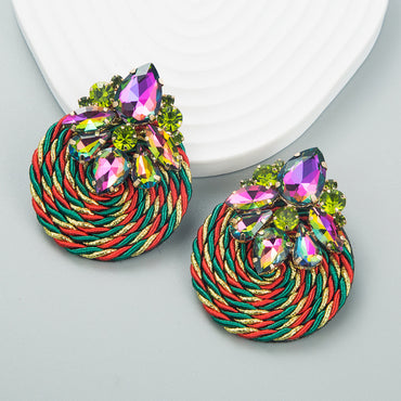 Fashion Geometric Glass Diamond Braided Earrings