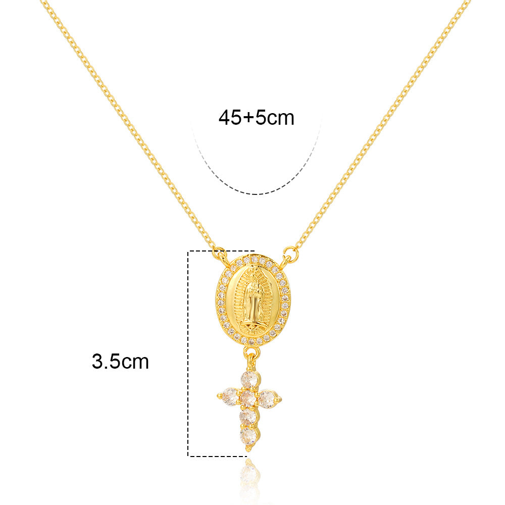 Casual Simple Style Cross Water Droplets Copper Plating Inlay Zircon Gold Plated Pendant Necklace