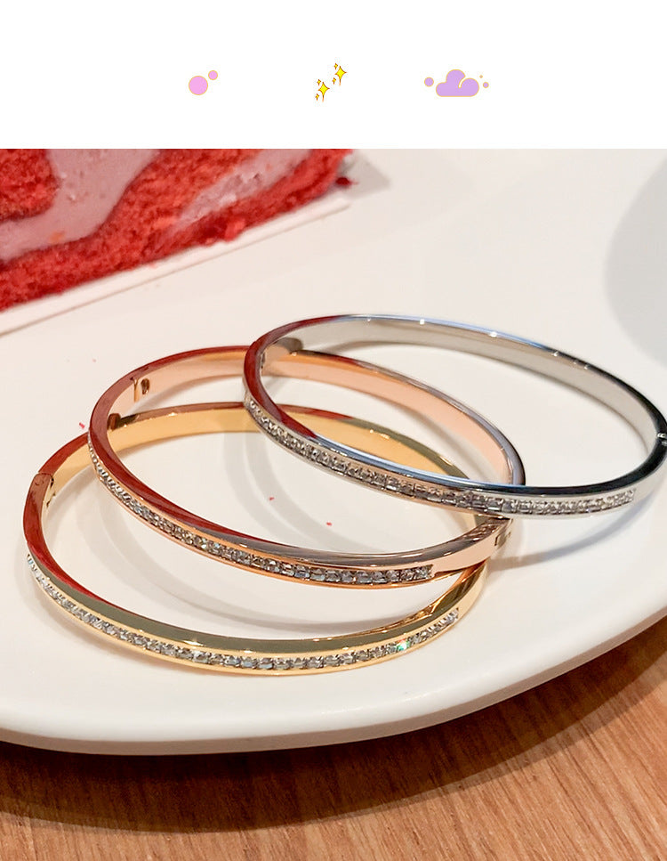 Titanium Steel Elegant Simple Style Round Plating Inlay Zircon Bangle