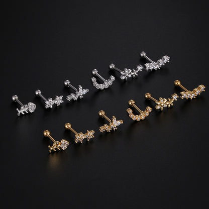 Fashion Star Stainless Steel Star Zircon Ear Studs 1 Piece