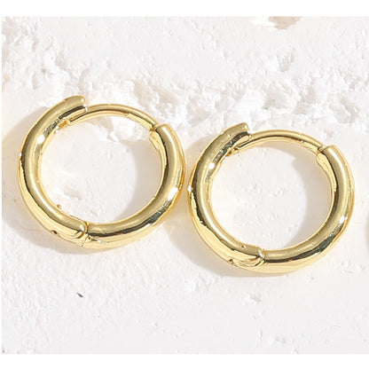 Sleep without taking off the glossy plain ring basic earring earrings unisex copper plated 14K real gold earring jewelry