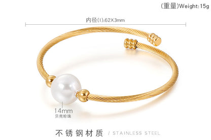 Korea Simple Stainless Steel Open Pearl Bracelet Wholesale Gooddiy