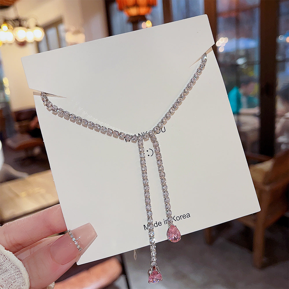 Lady Tassel Copper Chain Inlay Zircon Pendant Necklace