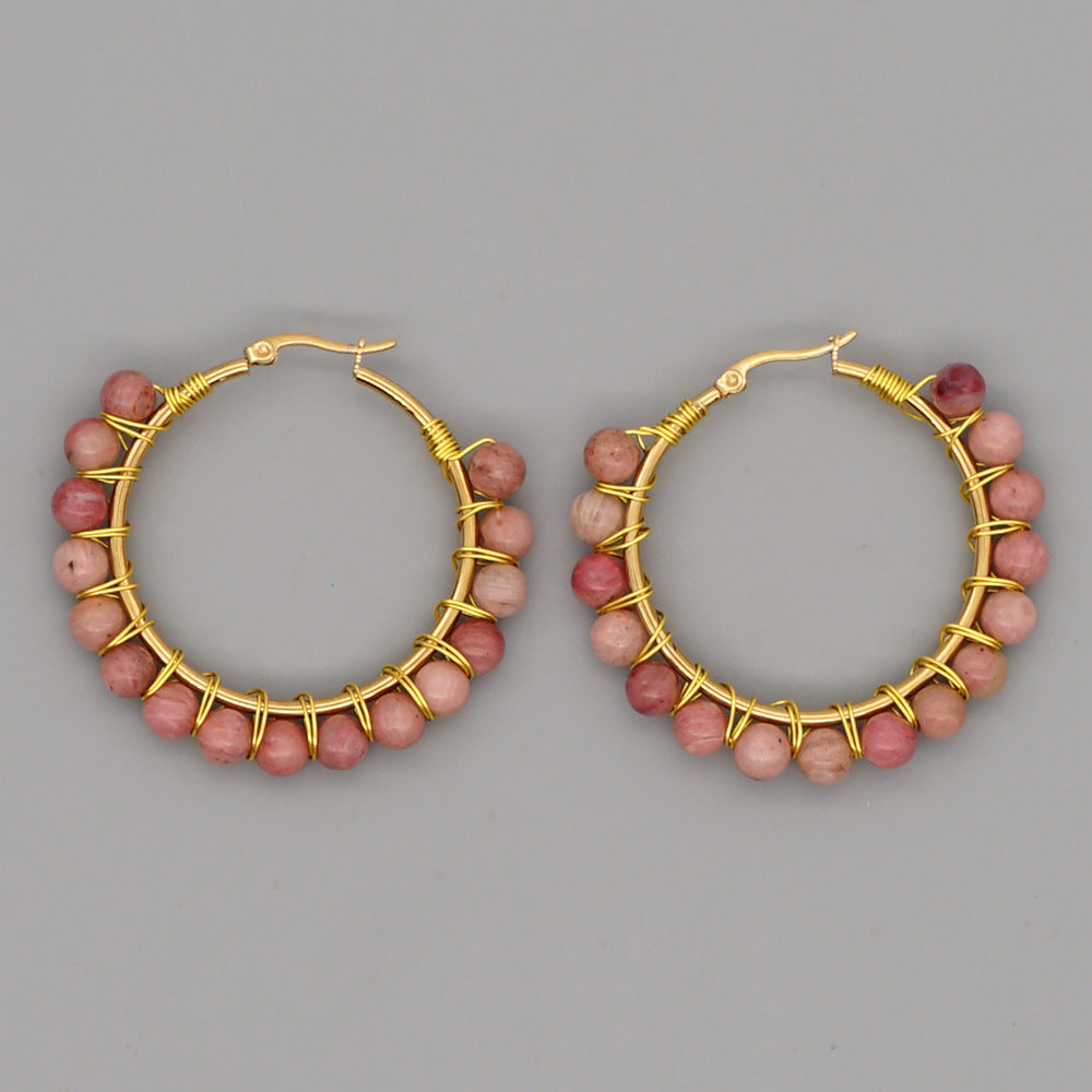 Simple Exaggerated Ethnic Gem Large Hoop Earrings