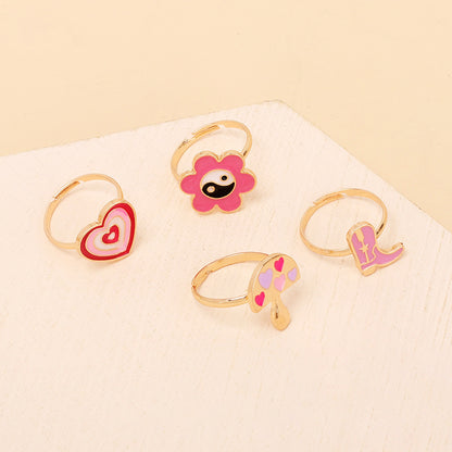 Cute Cartoon Dripping Oil Ring Combination Set Design Sense Flower Mushroom Boots Index Finger Joint Ring