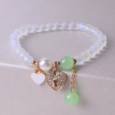 Sweet Heart Shape Butterfly Key Glass Beaded Inlay Rhinestones Women's Bracelets 1 Piece