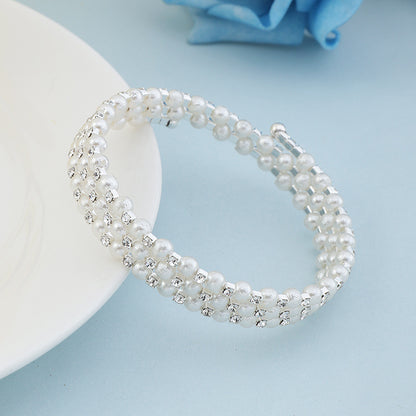 Fashion Rhinestone Pearl Multi-layer Winding Bracelet