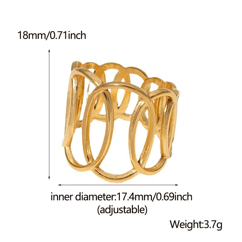 Elegant Retro Geometric Leaf Heart Shape Stainless Steel Plating Open Rings