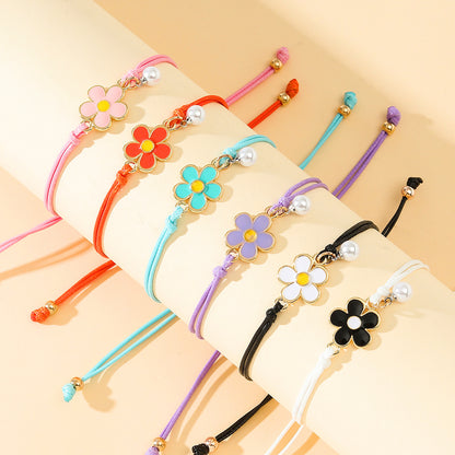 2 Pieces Fashion Flower Alloy Enamel Inlay Pearl Women's Bracelets