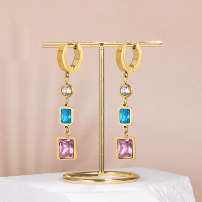 1 Pair Casual Geometric Stainless Steel Zircon Drop Earrings