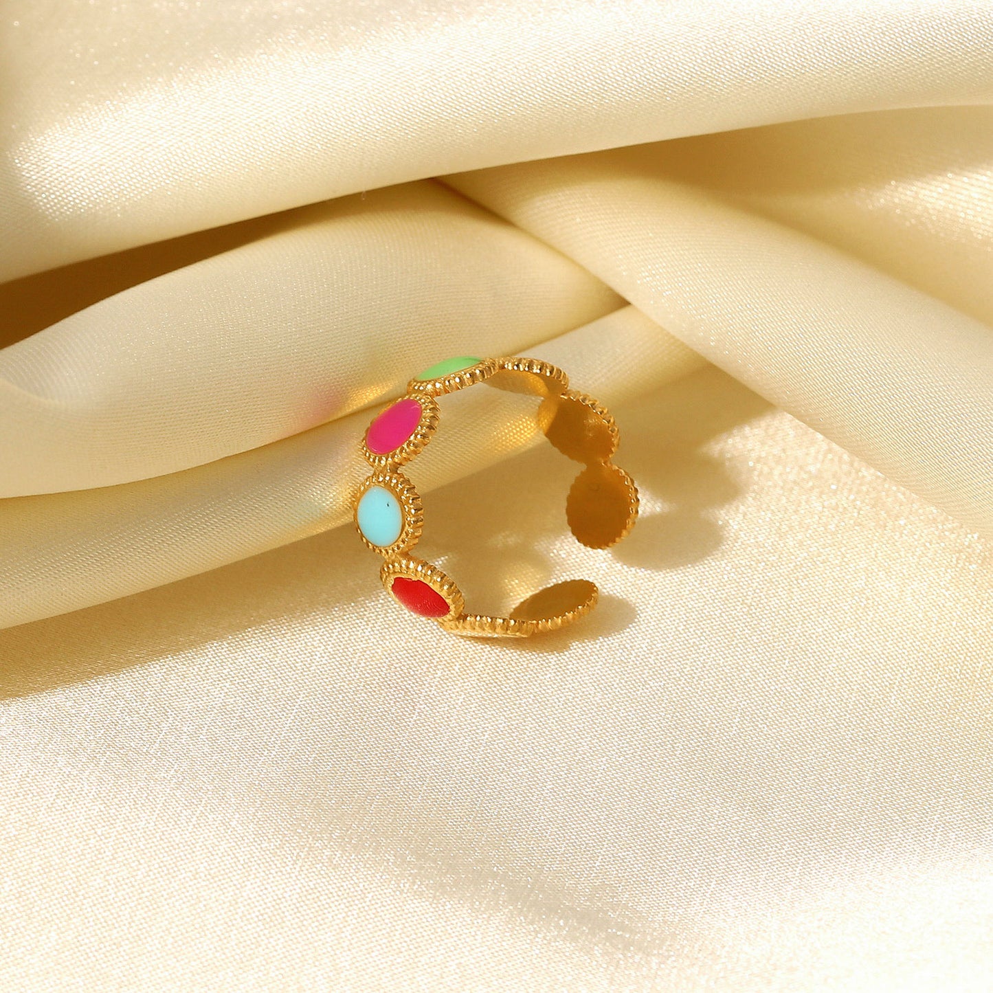 Color Stainless Steel 18k Gold-plated Drop Oil Enamel Oval Bean Open Ring