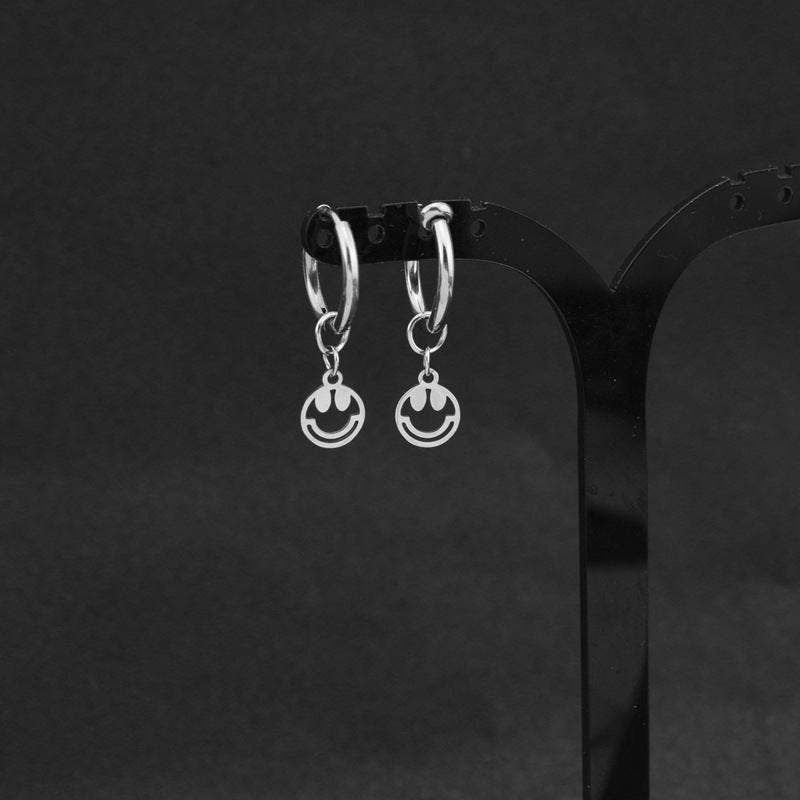 1 Piece Casual Preppy Style Smiley Face Polishing Hollow Out Stainless Steel Drop Earrings Ear Cuffs