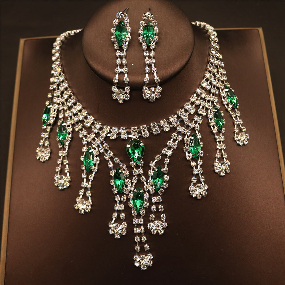 Lady Water Droplets Metal Inlay Crystal Rhinestones Women's Earrings Necklace