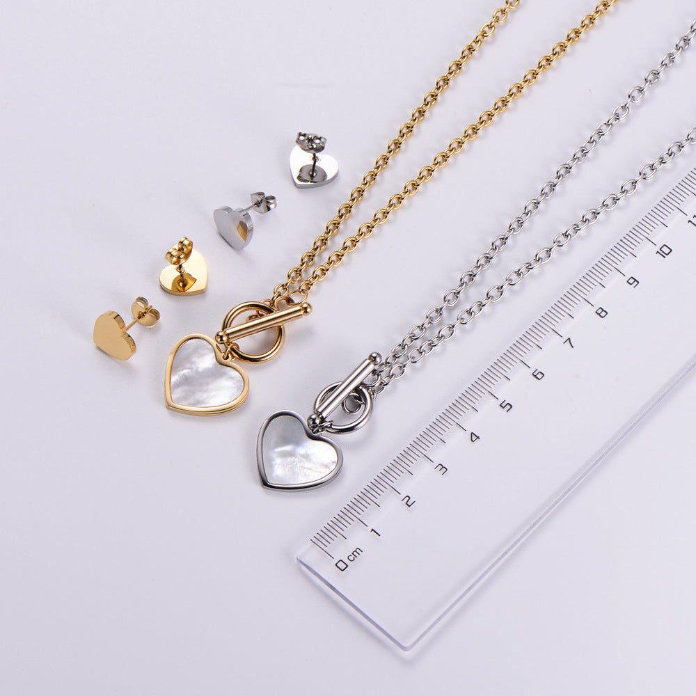 Fashion Simple To Buckle Heart-shaped Pendant Necklace Earrings Set