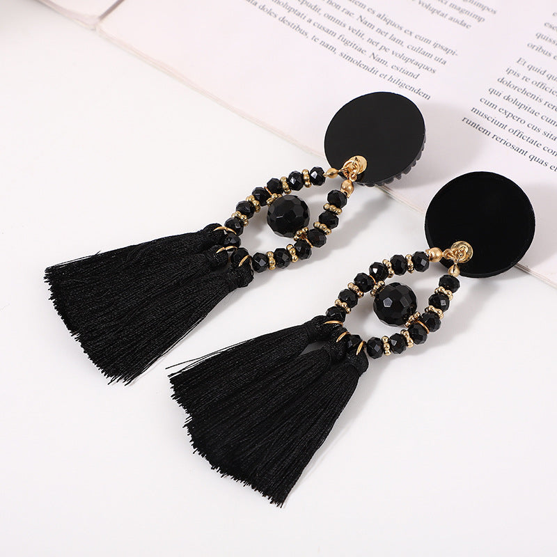 1 Pair Ethnic Style Tassel Artificial Crystal Cloth Plating Women's Drop Earrings