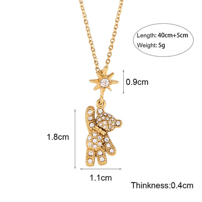 Sweet Sun Bear Stainless Steel Plating Inlay Zircon Gold Plated Necklace