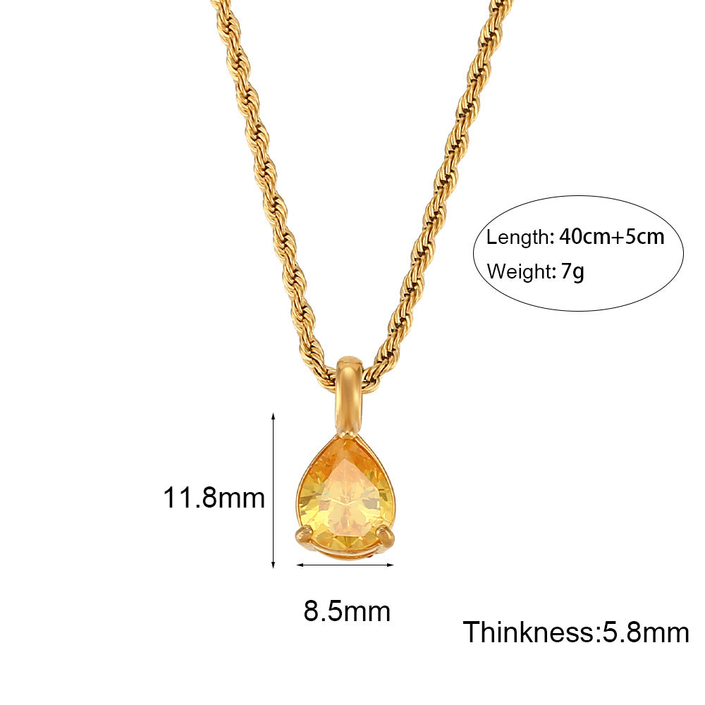 Lady Water Droplets Stainless Steel Pendant Necklace Inlaid Zircon Stainless Steel Necklaces