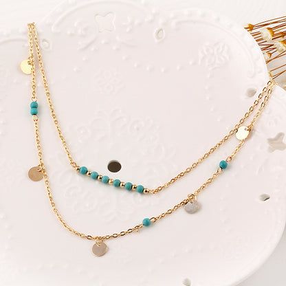 European And American Turquoise Clavicle Chain Double Alloy Necklace