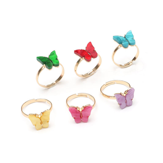 Fashion Colorized Butterfly Simple Mori Style Chic Open Alloy Ring 6-piece Set