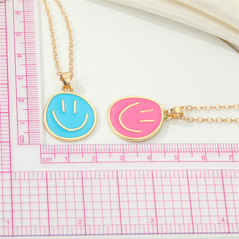 European Jewelry Candy-colored Alloy Drip Oil Smiley Pendent Collarbone Chain