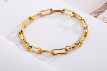 European And American 18k Gold Stainless Steel Rectangular Chain Necklace Bracelet Wholesale