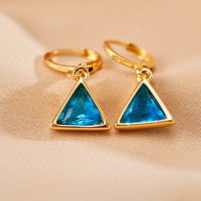 1 Pair Retro Triangle Copper Inlay Zircon Drop Earrings