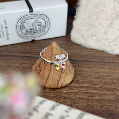 Simple Style Bear Sterling Silver Bear Enamel Rings