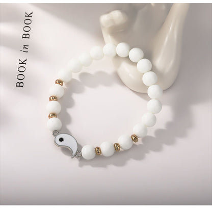 New Creative Black White Natural Stone Round Stitching Couple Bracelet