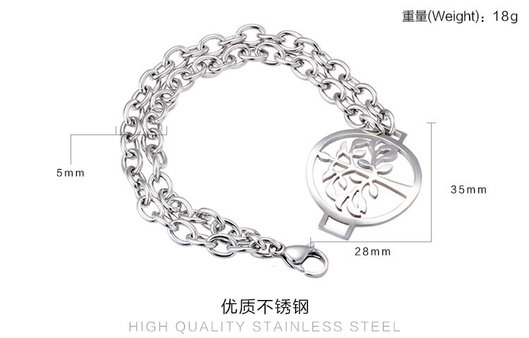 Ladies Stainless Steel Jewelry Double Ring Tree Of Life Pendant Bracelet