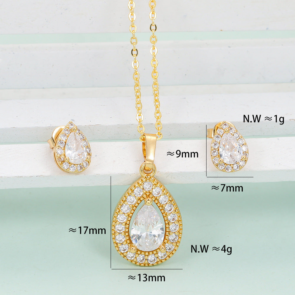 Fashion Water Droplets Copper Plating Inlay Women's Earrings Necklace 1 Set