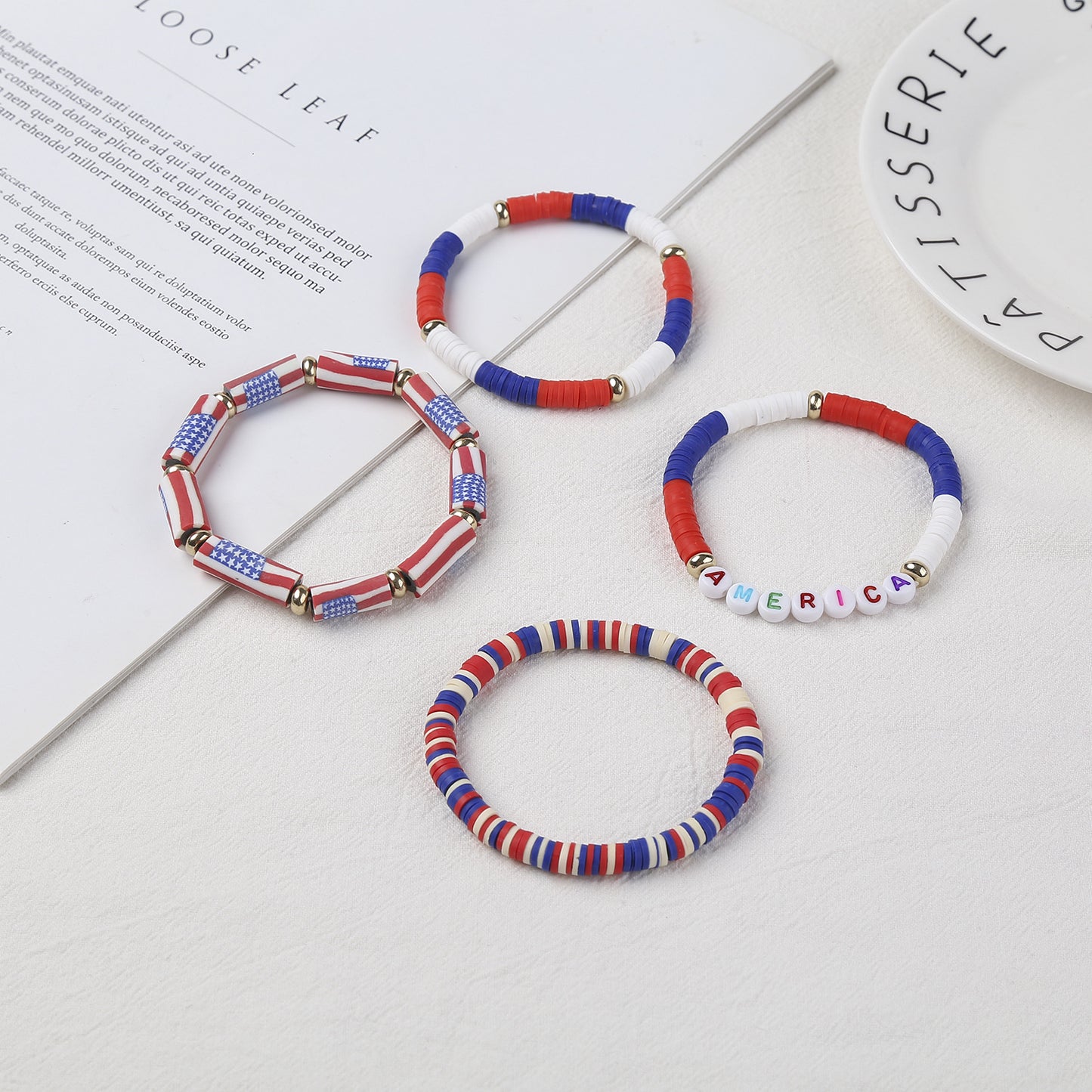 Wholesale Jewelry Ethnic Style Letter American Flag Soft Clay Bracelets